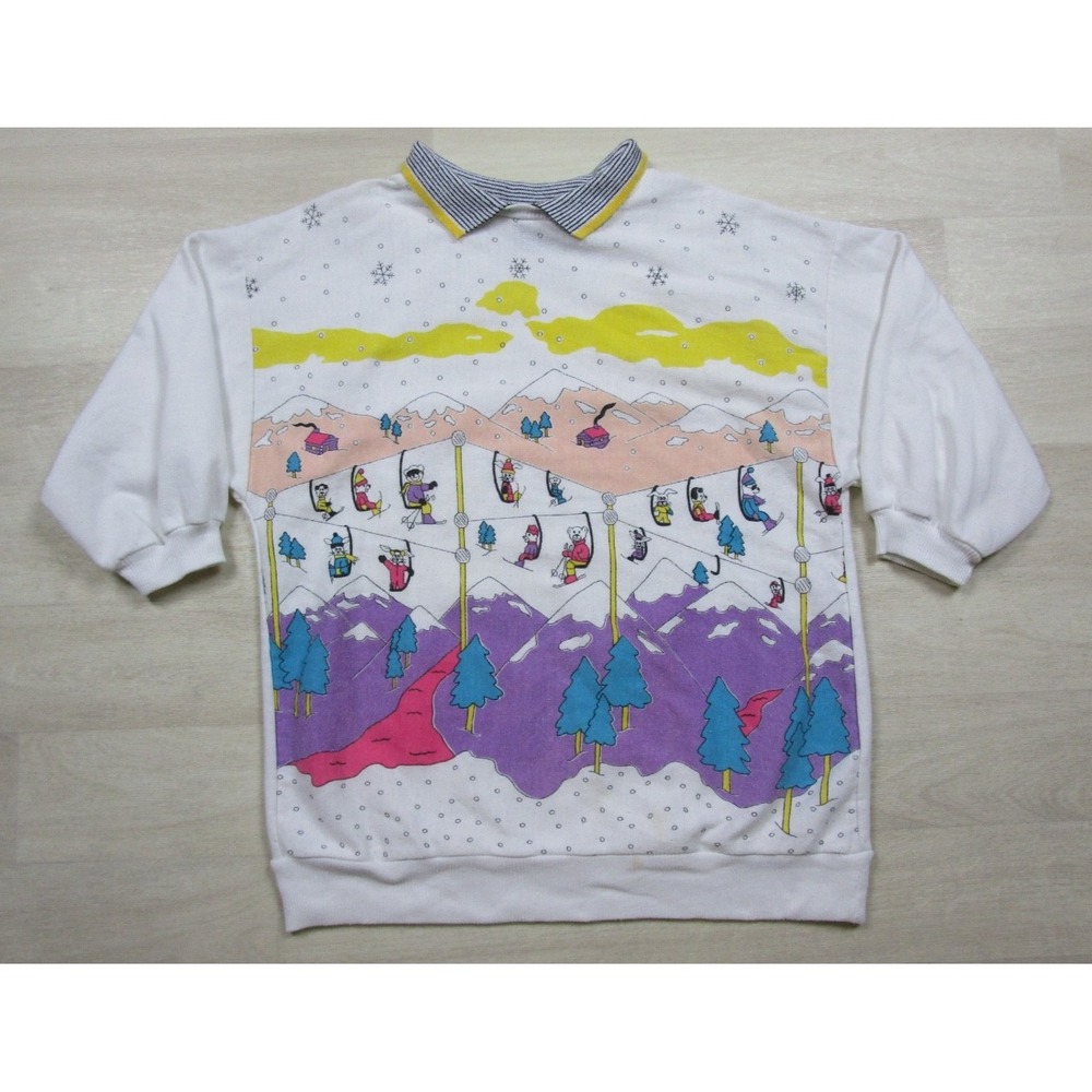 Vintage 80s Style Up Short Sleeve Sweatshirt Women's (M) Apres Ski Resort Wear